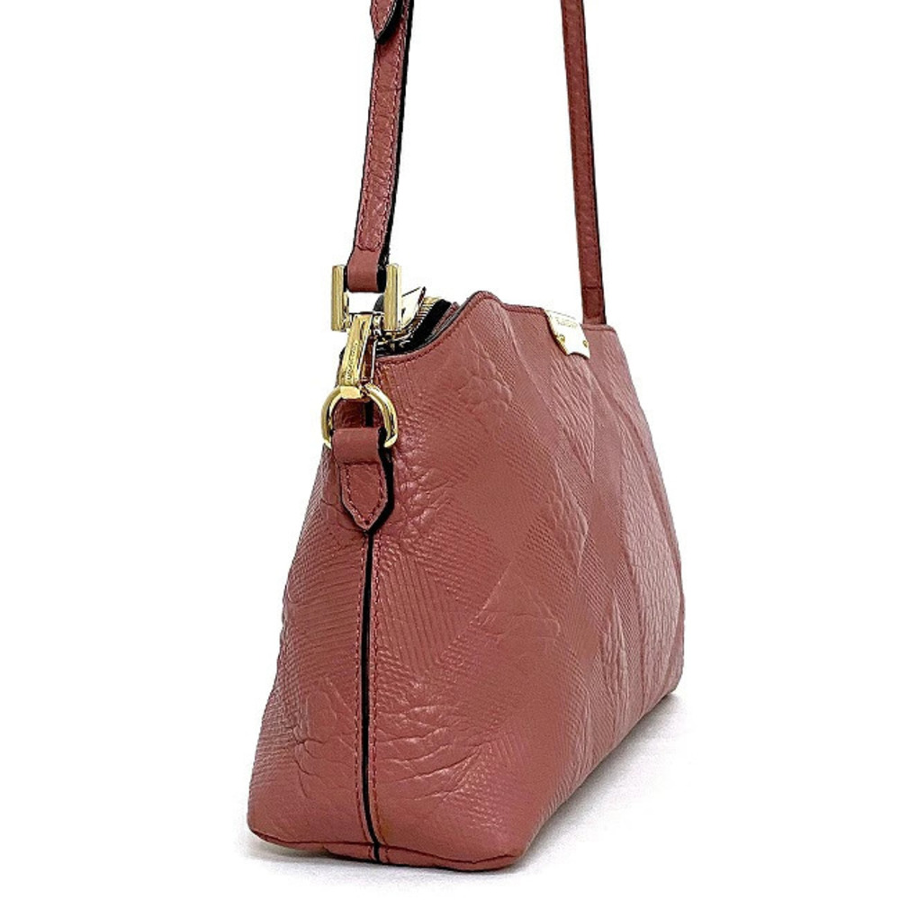 Burberry Pink Check Bag Logo Plate Shoulder Leather Embossed Crossbody Gold
